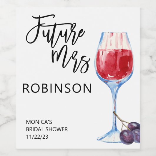 Future Mrs Name Wine Waterverf Bridal Wijn Etiket (Enkel label)