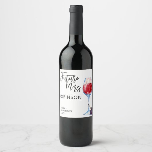 Future Mrs Name Wine Waterverf Bridal Wijn Etiket (Voorkant)