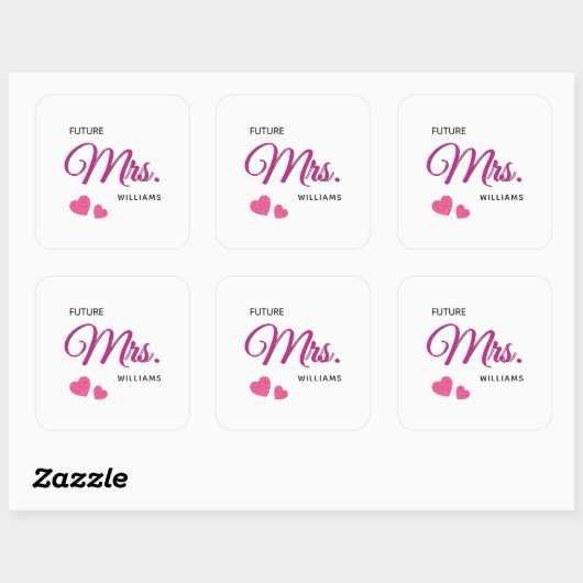 Future Mrs Personalized Wedding Design  Vierkante Sticker (Vel)