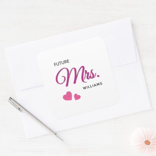 Future Mrs Personalized Wedding Design Vierkante Sticker (Envelop)