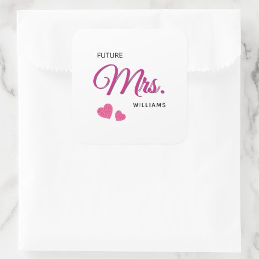 Future Mrs Personalized Wedding Design  Vierkante Sticker (Tas)