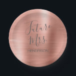 Future Mrs Roos Gold Blush Pink Modern Papieren Bordje<br><div class="desc">Future Mrs. - Bride Faux Modern Metallic Roos Gold Blush Pink Paper Borden die ideaal zijn voor een Roos Gold of Blush Pink Bachelorette Party. Dit Future Mrs Paper Bord is ideaal voor een vrijgezellenfeest. De naam van de bruid kan op dit Bord worden bijgewerkt.</div>