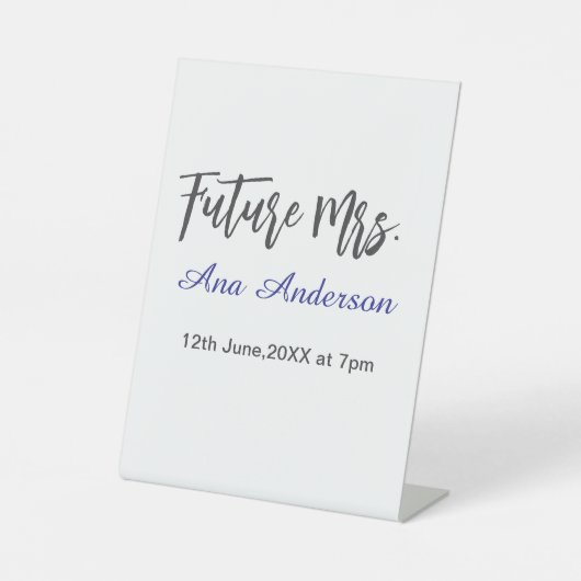 Future mrs surname bride to be purple gray name da reclamebord met voetstuk (Voorkant)