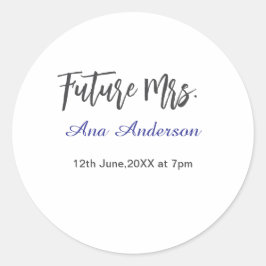 Future mrs surname bride to be purple gray name da ronde sticker
