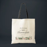 Future Mrs Vrijgezellenfeest Script Pre Wedding Br Tote Bag<br><div class="desc">Casual vrijgezellenfeest,  mevrouw de canvas tas,  met moderne bloemen en aanpasbare tekst om de naam van de bruid toe te voegen. Maakt een perfect vrijgezellenfeest cadeau. Ideaal accessoire voor het vrijdagenweekfeest,  huwelijksreis en nog veel meer!</div>