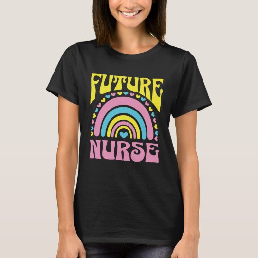 Future Nurse Bright Retro Rainbow Nurses Training T-shirt (Voorkant)