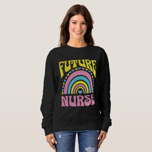 Future Nurse Bright Retro Rainbow Nurses Training Trui (Voorkant volledig)