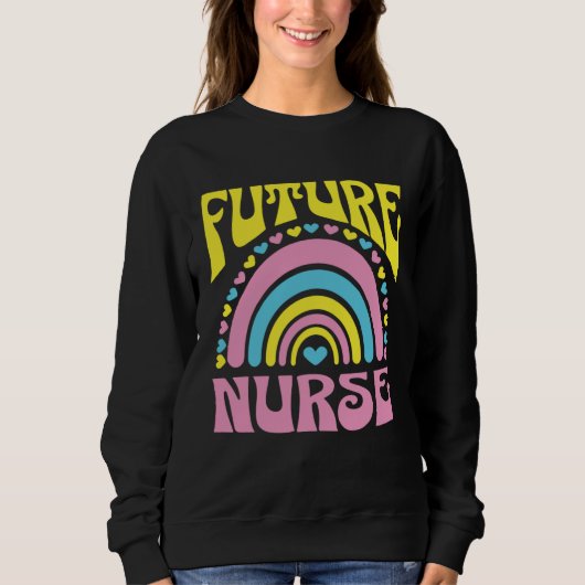 Future Nurse Bright Retro Rainbow Nurses Training Trui (Voorkant)