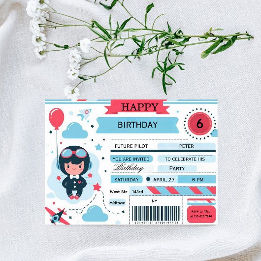 Future Pilot Airplane Boarding Pass Birthday Kaart