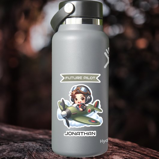 Future Pilot Boy Vintage Airplane Personalized Sticker