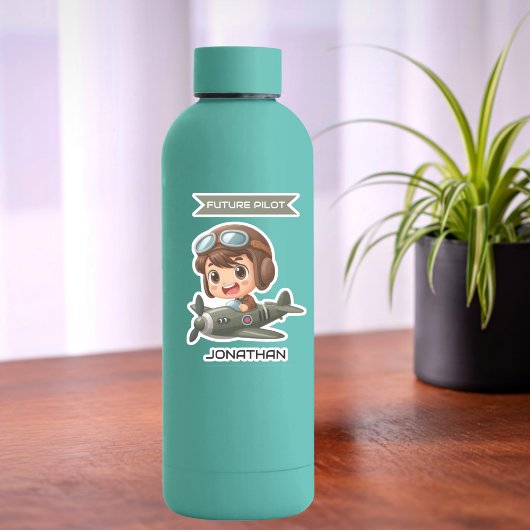 Future Pilot Boy Vintage Airplane Personalized Sticker