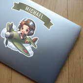 Future Pilot Boy Vintage Airplane Personalized Sticker