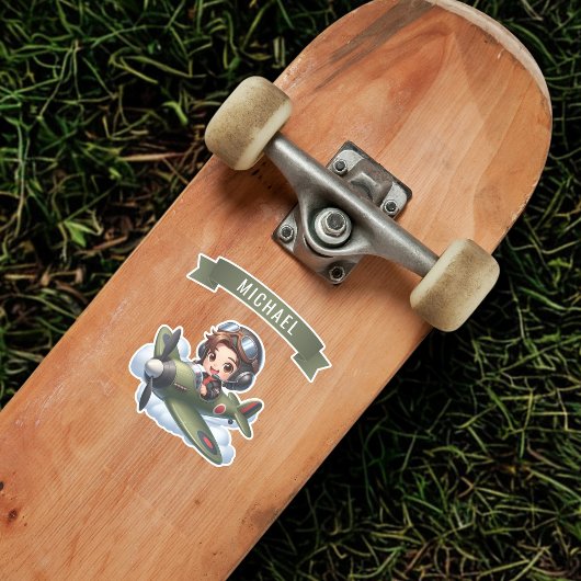 Future Pilot Boy Vintage Airplane Personalized Sticker