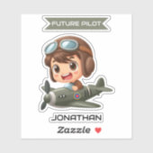 Future Pilot Boy Vintage Airplane Personalized Sticker (Vel)