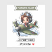 Future Pilot Boy Vintage Airplane Personalized Sticker (Vel)