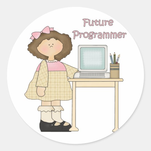 Future Programmer Girl Ronde Sticker (Voorkant)
