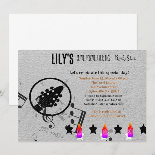 Future Rock Star Baby shower Uitnodiging (Voorkant / Achterkant)