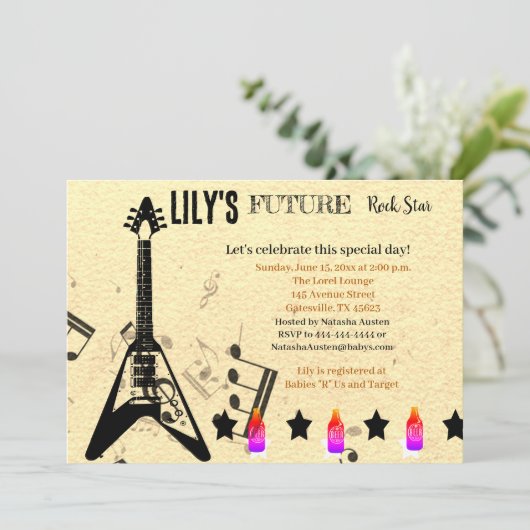 Future Rock Star Baby shower Uitnodiging (Staand voorkant)