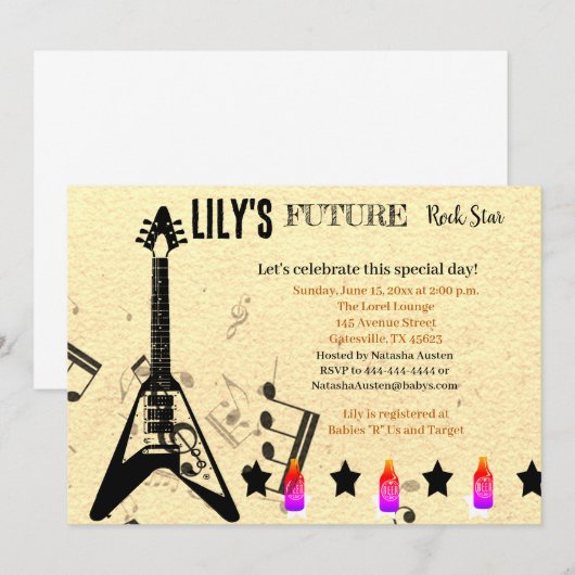Future Rock Star Baby shower Uitnodiging (Voorkant / Achterkant)