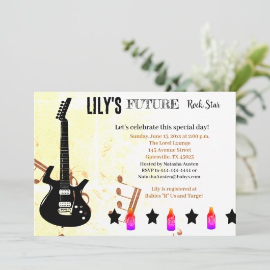 Future Rock Star Baby shower Uitnodiging (Staand voorkant)