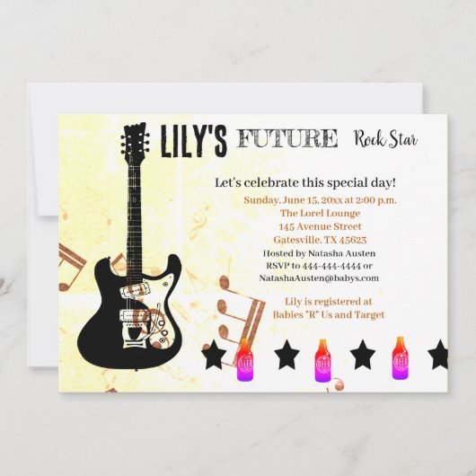 Future Rock Star Baby shower Uitnodiging (Voorkant)
