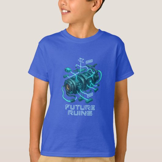  FUTURE RUINS – Glowing Cyber Engine Design T-shirt (Voorkant)