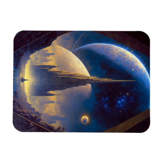 Future Space City Sci-Fi Art Magnet Magneet (Horizontaal)