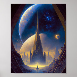 Future Space City Sci-Fi Art Poster