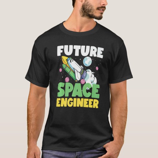 Future Space Engineer Rocket In Galaxy T-shirt (Voorkant)