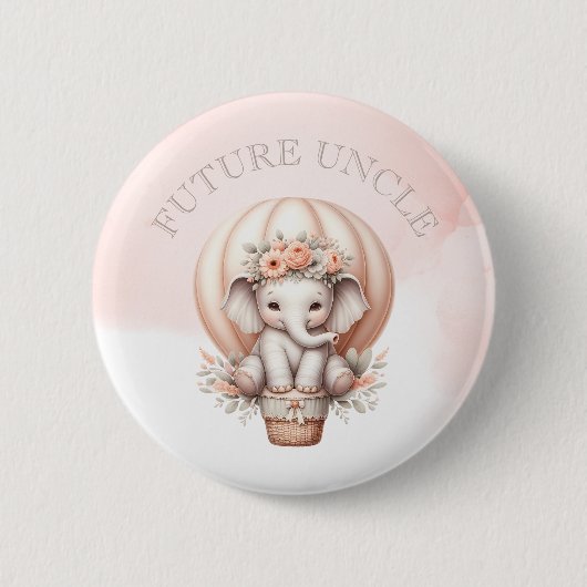 Future Uncle Baby Shower Peach Elephant Ronde Button 5,7 Cm (Voorkant)