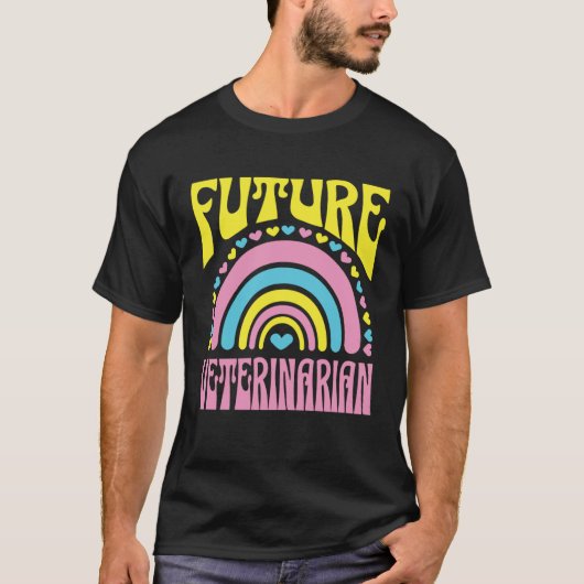 Future Veterinarian Bright Retro Rainbow Veterinar T-shirt (Voorkant)