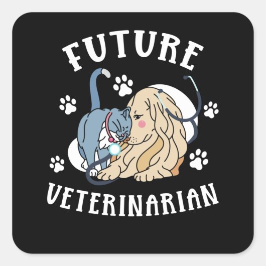 Future Veterinarian Girl Cute Cat Dog Lover Vierkante Sticker (Voorkant)