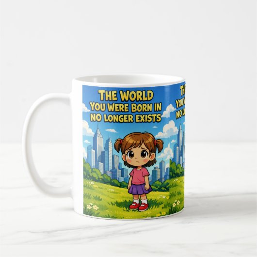 Future vs. Past Lost innocence Sentimental Cartoon Koffiemok (Links)