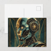 Futuristic Android Art Print Retro Art Deco Cyber Briefkaart (Voorkant / Achterkant)