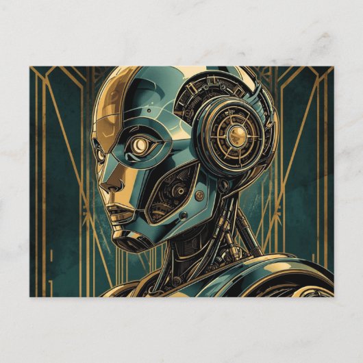 Futuristic Android Art Print Retro Art Deco Cyber Briefkaart (Voorkant)