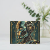 Futuristic Android Art Print Retro Art Deco Cyber Briefkaart (Staand voorkant)