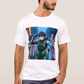 Futuristic Anime Cyborg Boy in Neon City – Sci-Fi  T-shirt