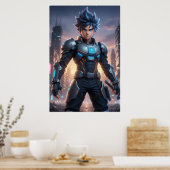 Futuristic Anime Hero – Cyberpunk Warrior Poster (Keuken)