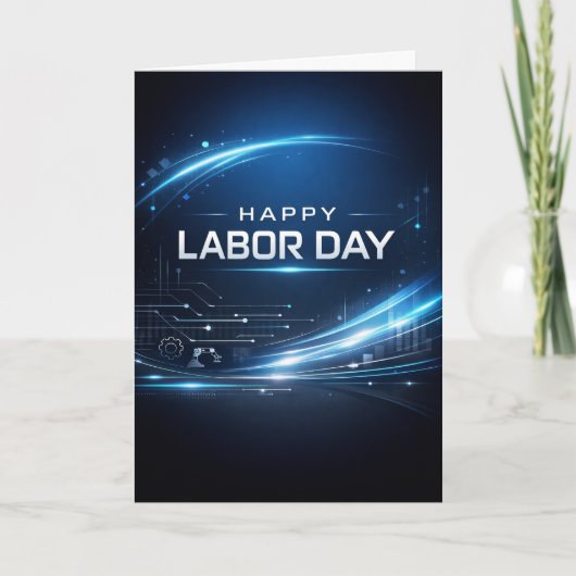 Futuristic Blue Happy Labor Day Kaart (Voorkant)