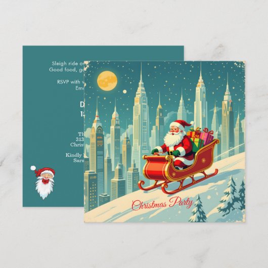 Futuristic City Santa Sleigh Christmas Party SQ Kaart (Voorkant / Achterkant)