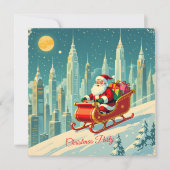 Futuristic City Santa Sleigh Christmas Party SQ Kaart (Voorkant)