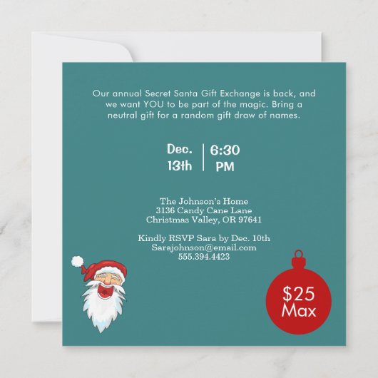 Futuristic City Santa Sleigh Gift Exchange Square Kaart (Achterkant)