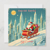 Futuristic City Santa Sleigh Gift Exchange Square Kaart (Voorkant)