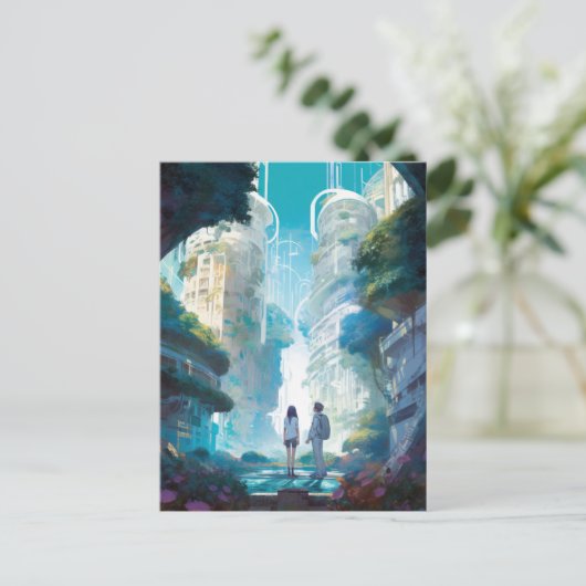 Futuristic City Science Fiction Art Briefkaart (Staand voorkant)
