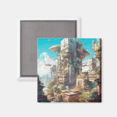 Futuristic City Science Fiction Art Magneet (Voorkant / Achterkant)