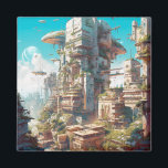 Futuristic City Science Fiction Art Magneet<br><div class="desc">Fantasy,  Sci-fi & Horror kunst van het Lunarium.</div>