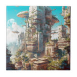 Futuristic City Science Fiction Art Tegeltje<br><div class="desc">Fantasy art producten van The Lunarium.</div>