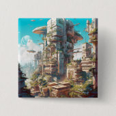 Futuristic City Science Fiction Art Vierkante Button 5,1 Cm (Voorkant)
