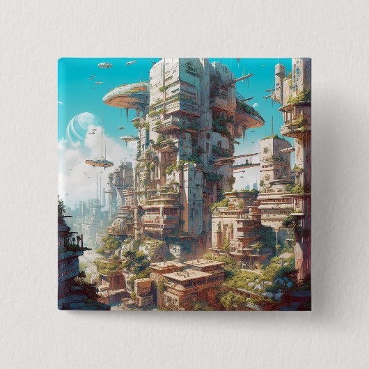 Futuristic City Science Fiction Art Vierkante Button 5,1 Cm (Voorkant)