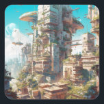 Futuristic City Science Fiction Art Vierkante Sticker<br><div class="desc">Fantasy art producten van The Lunarium.</div>